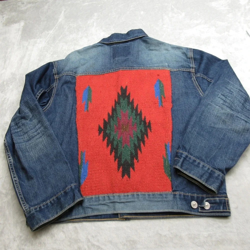 Levis Denim Jacket Men Medium Blue Button Relaxed‎ Trucker Hippie Whisker Patch - Picture 3 of 16